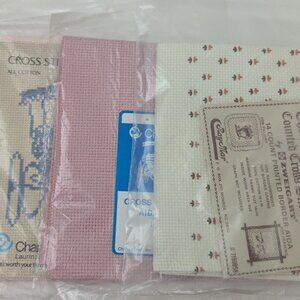 CrossStitch Aida Fabric 14ct Pink & Patterned Border Charles Craft